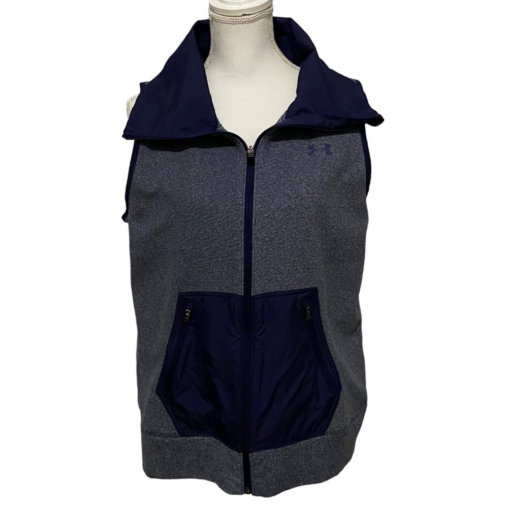 Under Armour Womens Cold Gear Vest L Blue Preppy Full Front Zip Outdoors‎ Fall